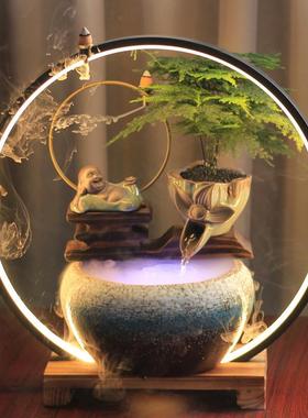 流水器摆件 开 业礼品 电视柜办公室小鱼缸新中式陶瓷禅意客厅软