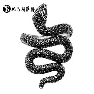 黑色锆石蛇戒指新款925银时尚饰品送女士复古食指指环 托马斯萨博