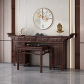 新中式 实木堂屋中堂六件套农村客厅佛台条案八仙桌太师椅家用案几