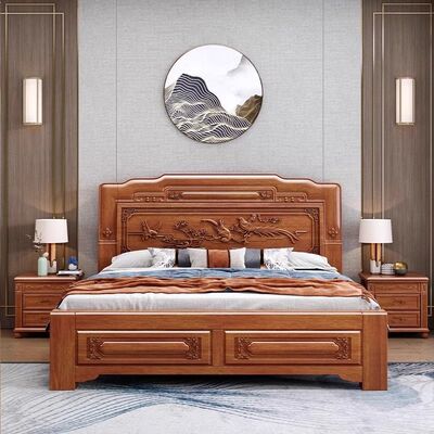 中式全实木床雕花金花梨木1.5米双人床1.8米单人仿古榫卯工厂直销