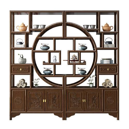 博古架茶具架玄关展示柜实木多宝阁新中式屏风隔断客厅茶室置物架