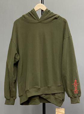 花社の日单17087抓绒卫衣秋冬纯棉做旧加绒连帽贴布重工刺绣个性