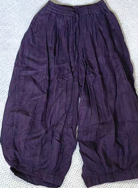 花社正品68935 原创设计100%亚麻灯笼裤 宽松大码色织亚麻休闲裤