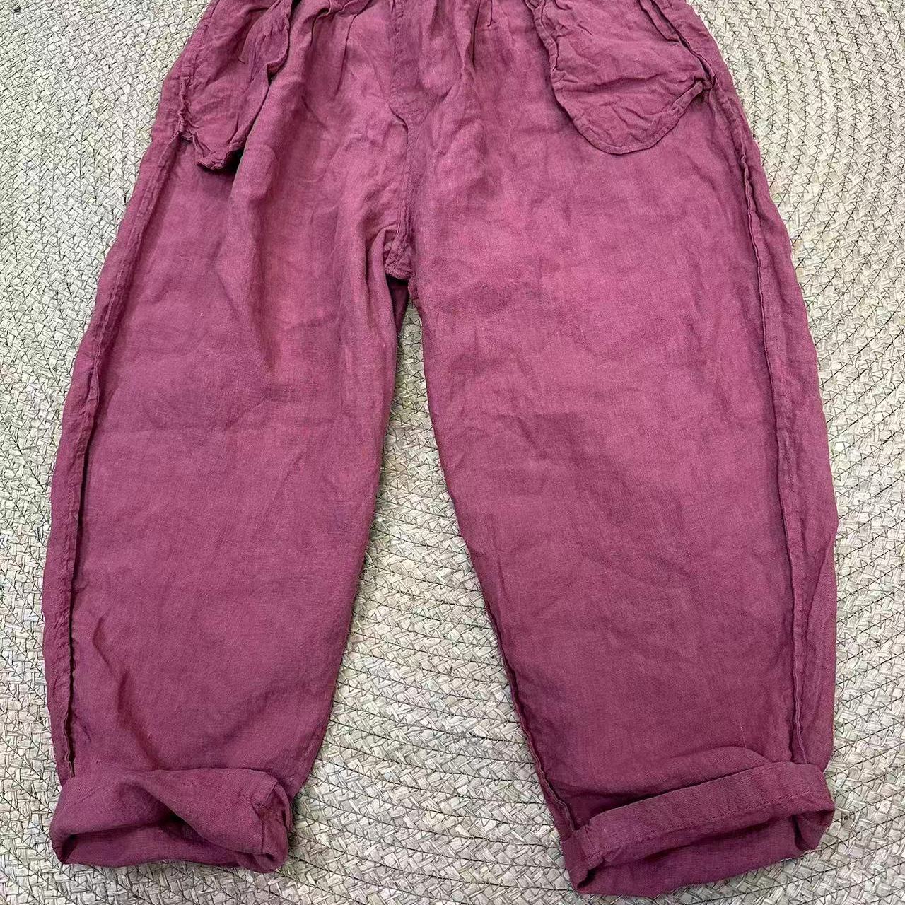 花社正品6391 宽松大码100%亚麻砂洗质地 全包边做工