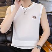 速干透气上衣纯色白色衣服夏天无袖 薄款 T恤男夏 冰丝背心夏季 男士