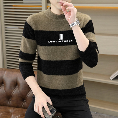 水貂绒毛衣男2025秋冬季新款打底衫半高领毛线衣中领加厚针织衫男
