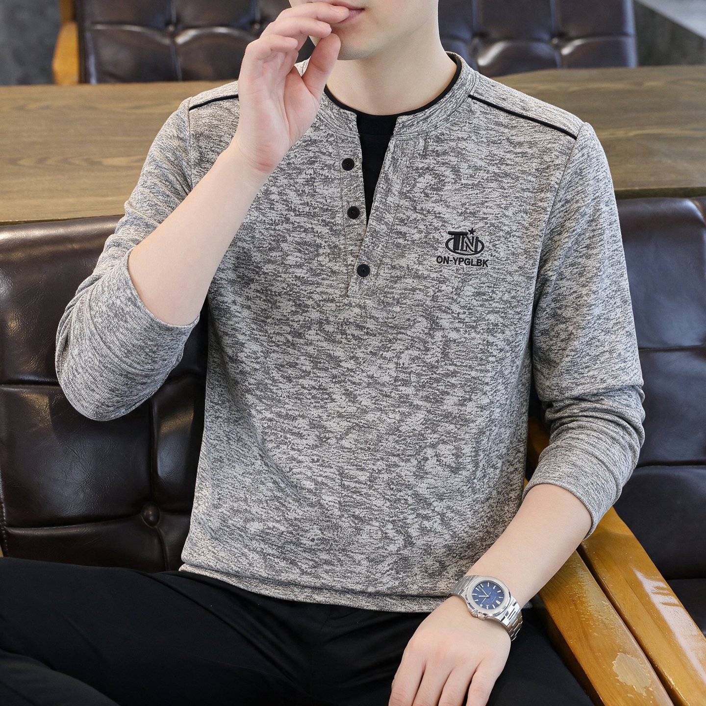 男士卫衣秋冬款2026秋季新款潮牌男装上衣半开扣圆领长袖休闲秋衣