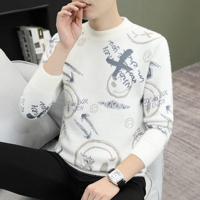 毛衣男2025秋冬款冬季打底衫中领水貂绒毛线衣潮流半高领针织衫男
