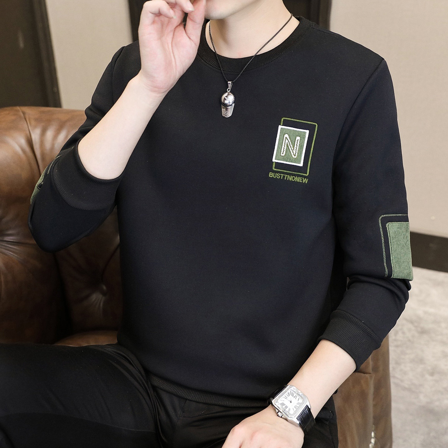 男士卫衣春秋款2026春季新款打底衫圆领加绒加厚秋冬秋衣长袖T恤