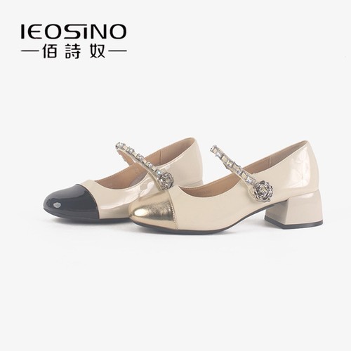 佰诗奴拼色玛丽珍女鞋2024年秋季新款中跟复古小皮鞋粗跟单鞋女潮