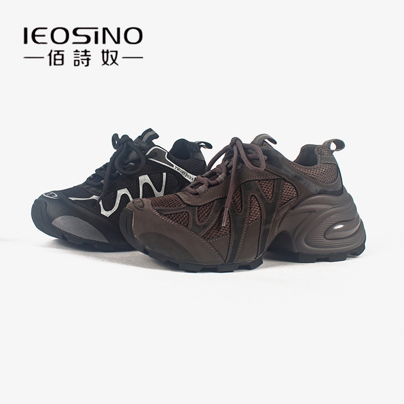 佰诗奴2025年秋冬季新款厚底运动休闲老爹鞋女系带潮流增高百搭鞋