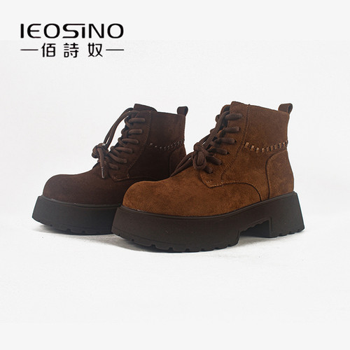 佰诗奴厚底马丁靴女2025冬季新款加绒棉靴英伦大头短靴复古大黄靴