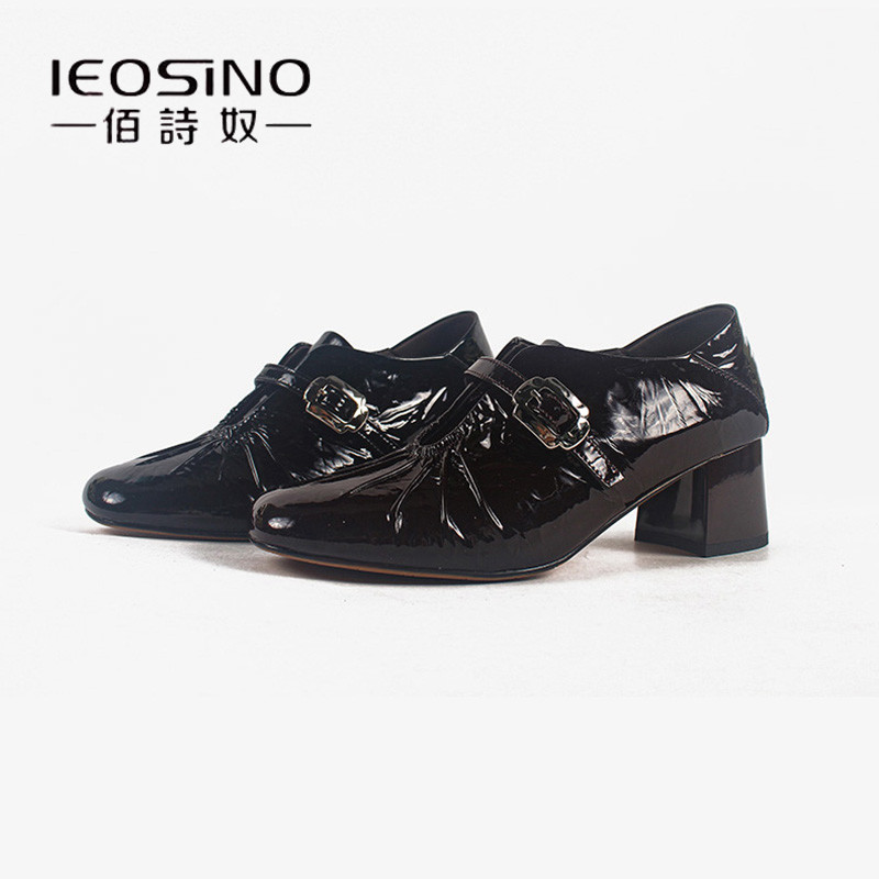 佰诗奴方头褶皱亮面真皮搭扣高跟乐福鞋通勤百搭女鞋2026春季新款,女鞋,乐福鞋（豆豆鞋）,淘宝优惠券,粉丝福利购,淘宝优惠卷