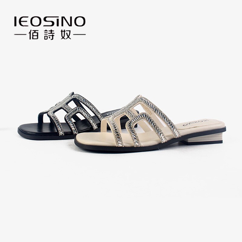 佰诗奴2025年夏季新款拉带平底凉鞋平跟外穿百搭水钻试试凉拖鞋女