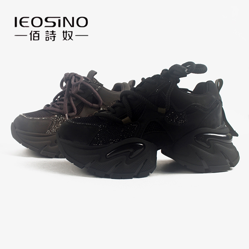 佰诗奴老爹鞋女真皮2025年秋季新款厚底增高显瘦运动休闲鞋女系带