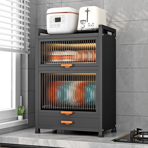 厨房碗盘柜家用双层带门台面碗碟收纳层架放碗架碗筷收纳盒碗盘沥