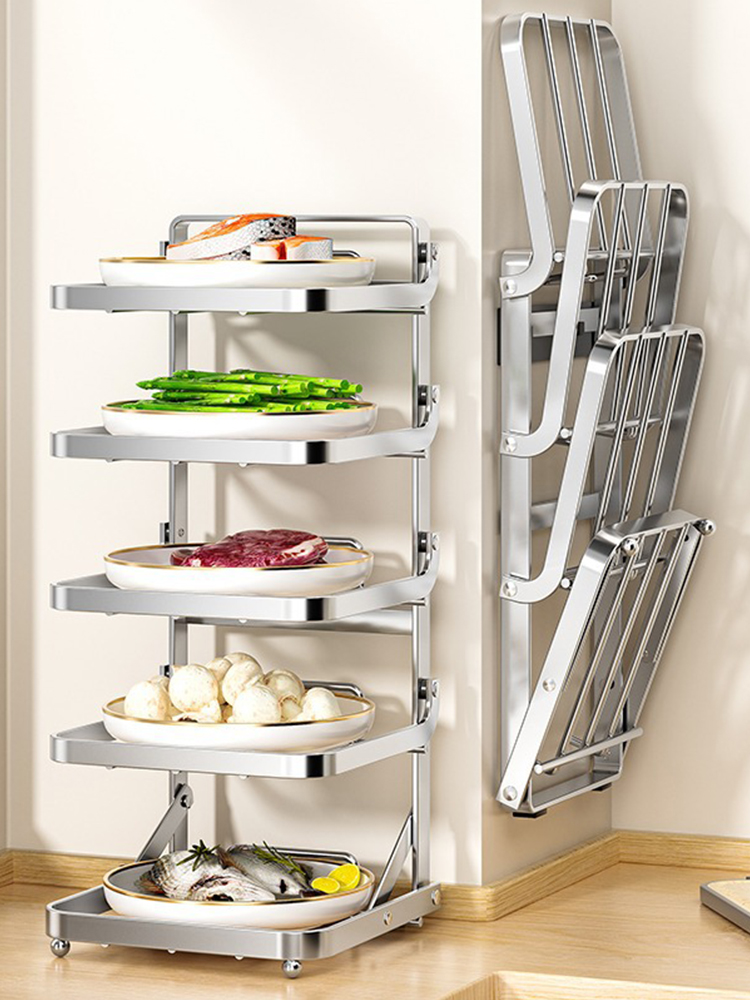 不锈钢备菜架台面多层可折叠配菜盘收纳架置物架厨房火锅放菜架子