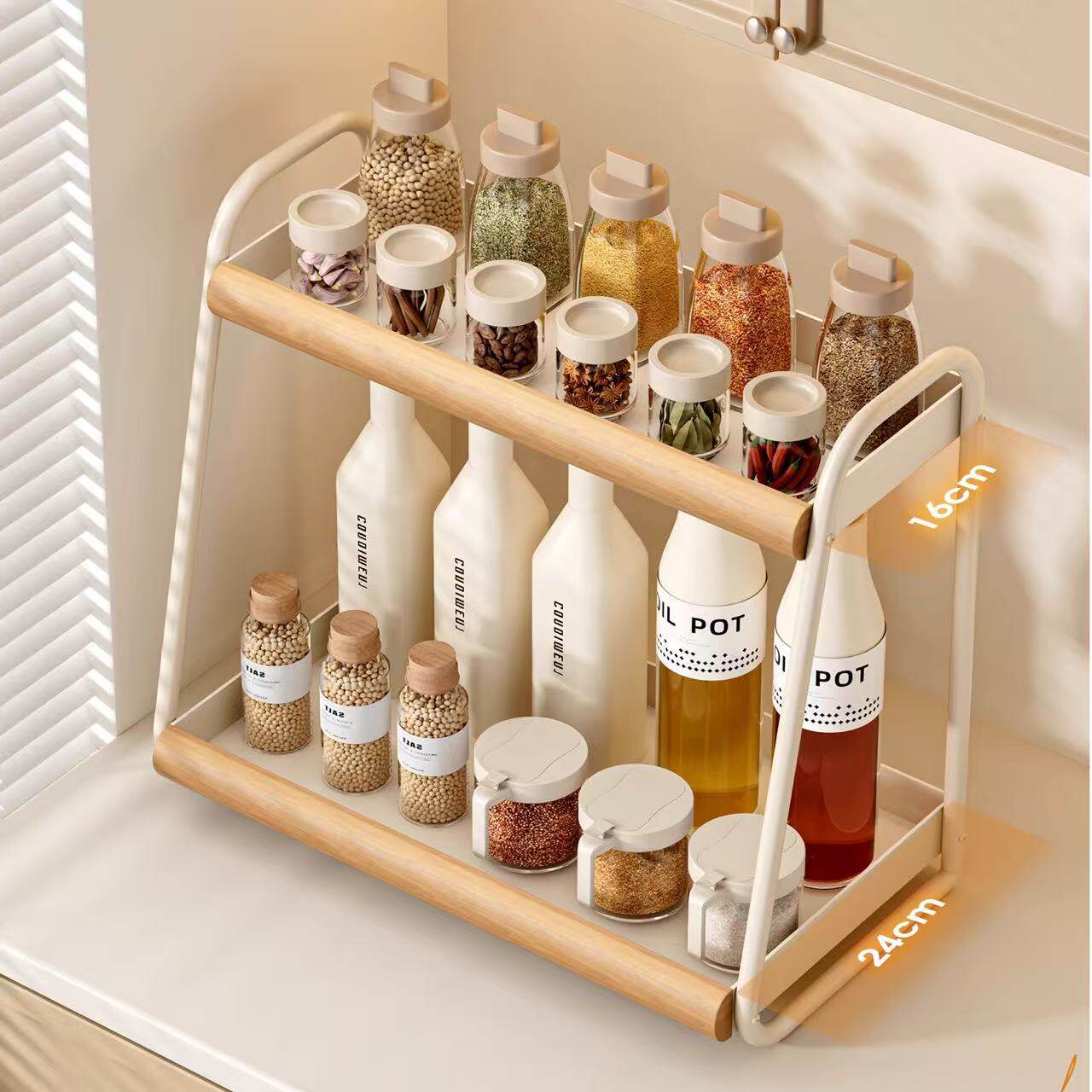 厨房调料置物架台面调味架放油盐酱醋收纳架双层油瓶储物架