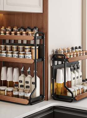 中古风厨房调料置物架台面多层油盐酱醋收纳架家用调味品储物架子