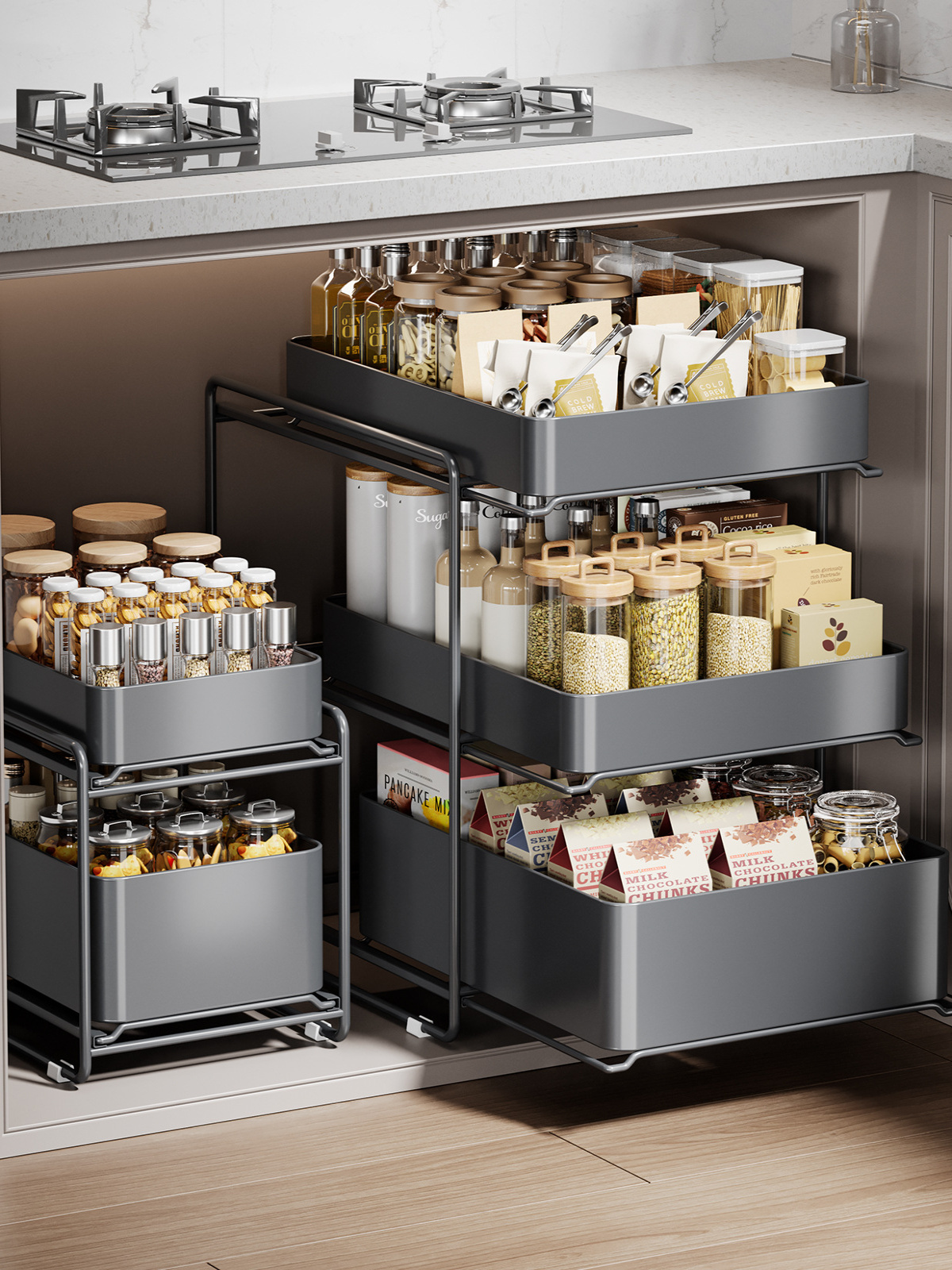 厨房下水槽抽拉式置物架水池拉篮收纳架橱柜内置调料碗碟分层架子