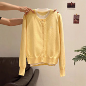 春秋毛衣开衫 奶黄色针织衫 外搭2026新款 薄款 外套假两件上衣 女春季