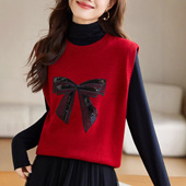 圆领针织马甲背心女春秋2026新款 宽松外穿马夹叠穿外搭毛衣坎肩潮