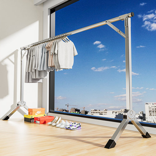 不锈钢晾衣架落地折叠家用