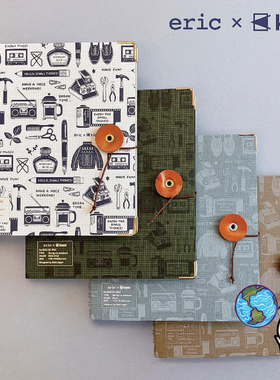 文具星球eric&kleid系扣方形线圈本笔记本80页方格内页附收纳本