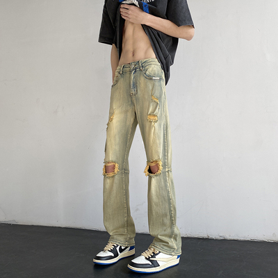 破洞牛仔裤长裤海米尔水洗