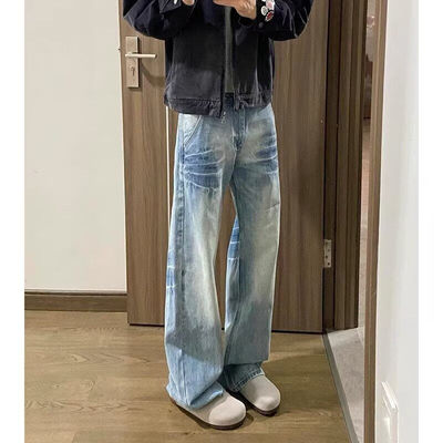 水洗蓝直筒牛仔裤男款夏季