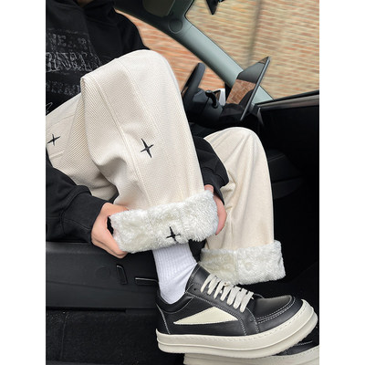 海米尔十字星星羊羔毛加绒卫裤