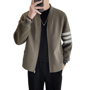 夹克外套男款春秋季高级感潮牌秋装衣服无领拉链男式2024新款外衣