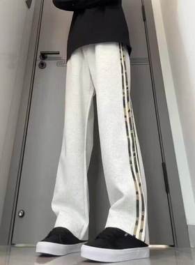 coldstone灰色三条杠裤子男秋冬加绒重磅卫裤美式高街休闲运动裤