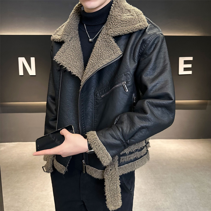 皮毛一体外套棉服秋冬男款皮夹克