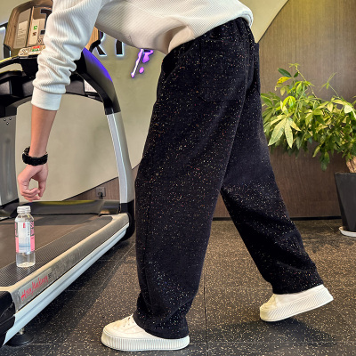 高端男款撒银满天星直筒卫裤男款加厚冬款男裤2024春秋季休闲裤子