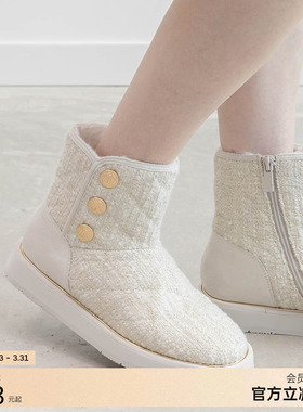 RANDA 25秋季新款COTTON系列粗花呢仿毛防泼溅雪地靴女 PC36157