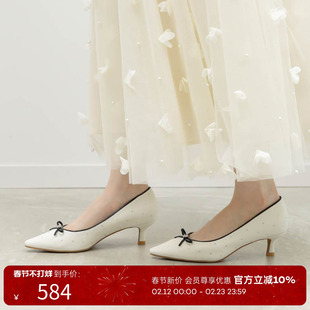 RANDA 26春季新款蝴蝶结日常通勤职业尖头浅口高跟单鞋女 PP37149