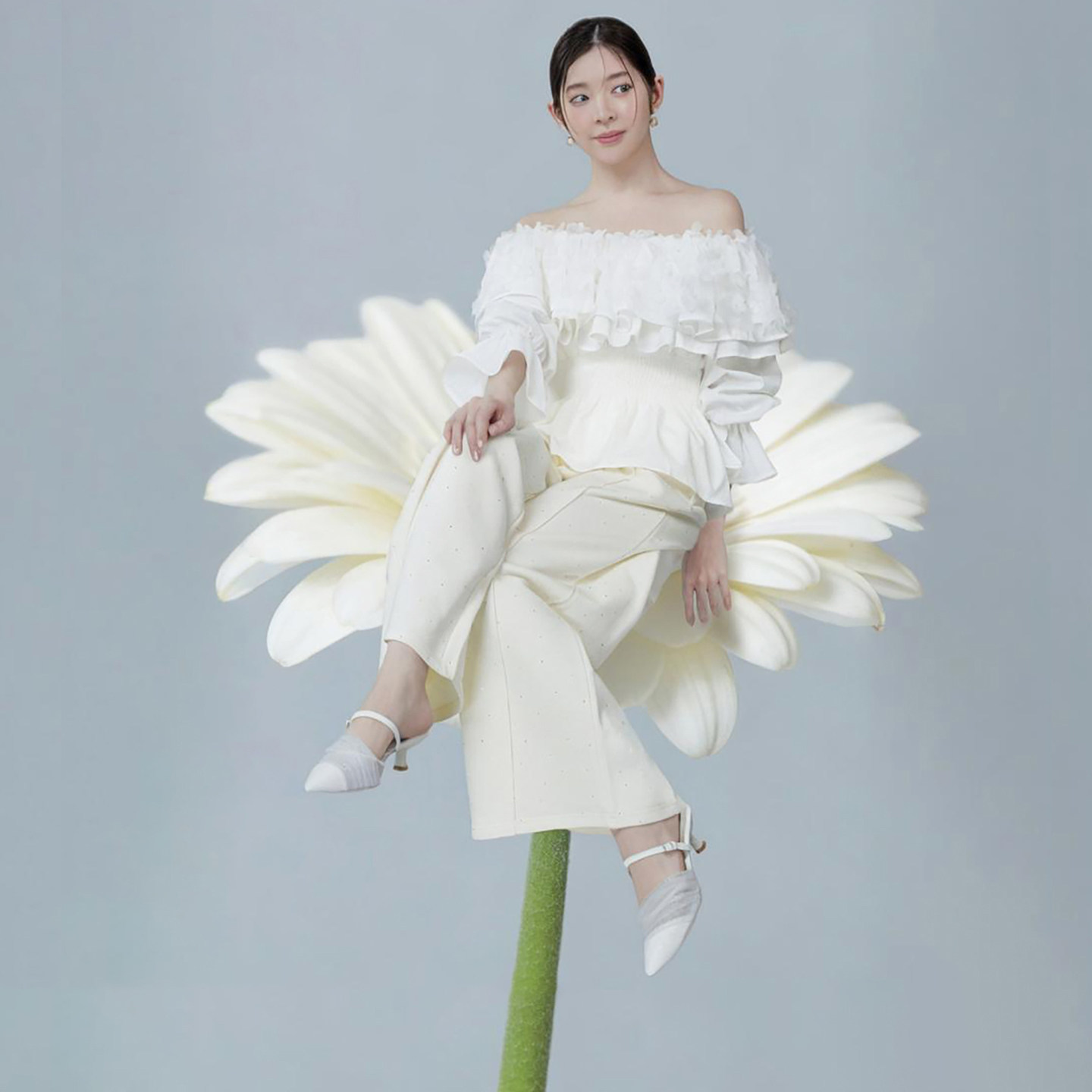 RANDA 26春季薄纱褶皱甜美日系休闲通勤凉鞋不累穆勒鞋女 DD37035