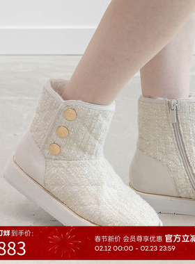 RANDA 25秋季新款COTTON系列粗花呢仿毛防泼溅雪地靴女 PC36157