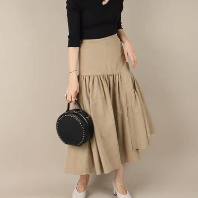 RANDA 高腰褶皱半身裙 中长款显瘦气质A字裙秋季新款 BB01232