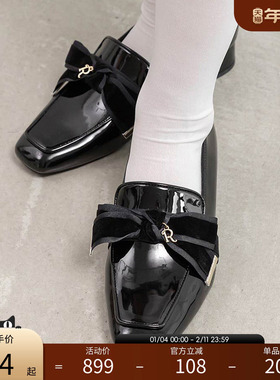 RANDA 25早秋新款天鹅绒蝴蝶结华丽优雅休闲乐福鞋 PH36103