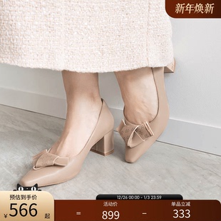 DP34055 独特设计优雅丝带清爽方头高跟鞋 RANDA 25春秋新款