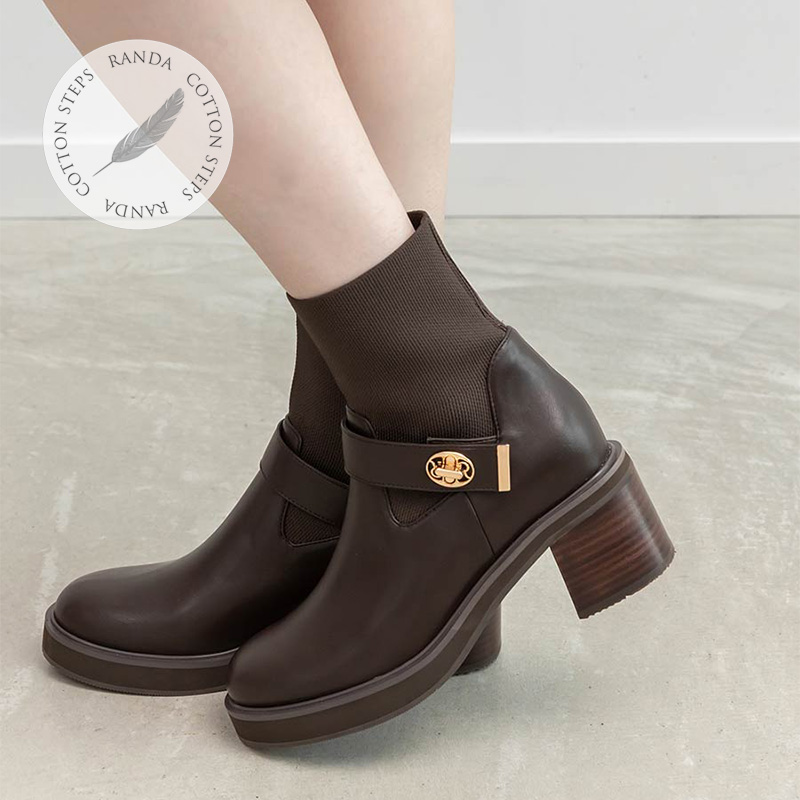 RANDA 25秋季新款COTTON系列优雅厚底高弹针织拼接短靴 PC36161