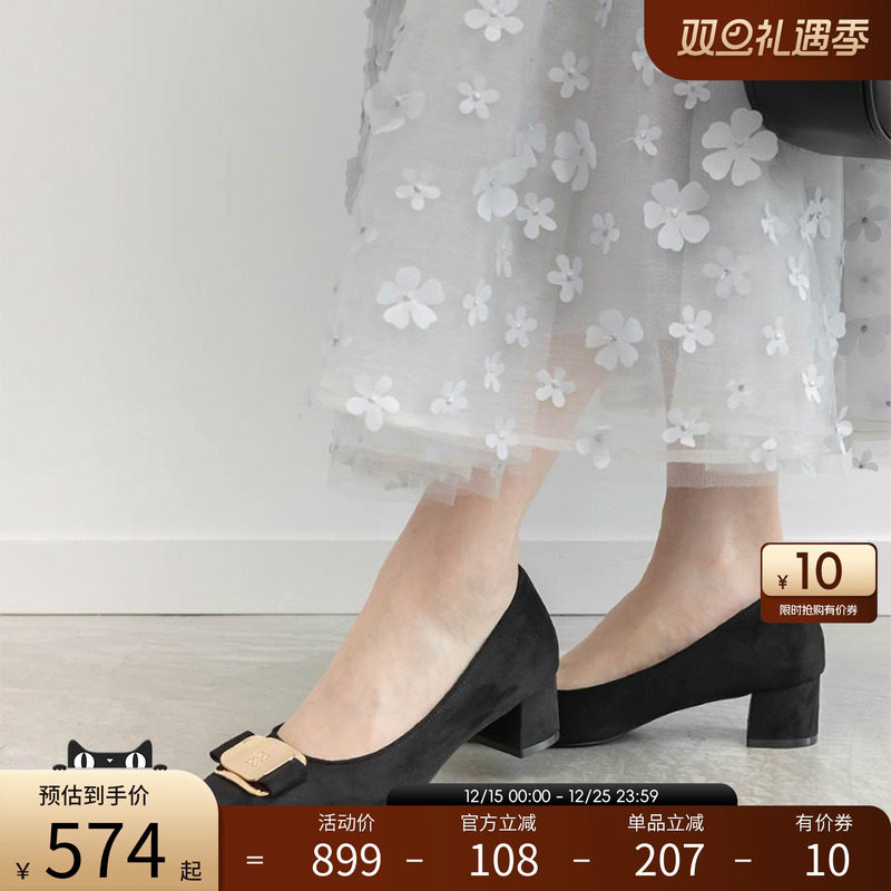 RANDA 25早秋新款蝴蝶结原创字母方头粗跟高跟鞋 PP36086