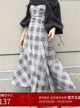 RANDA 一字肩上衣女 气质咖色灯笼袖露肩系带雪纺衫 BB01226