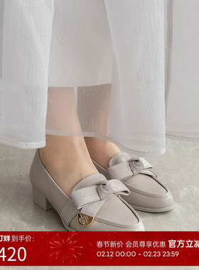 RANDA 24秋冬新款优雅轻熟品质蝴蝶结可爱圆头乐福鞋 PH33030