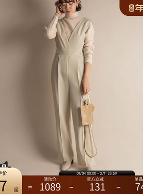 RANDA 早秋新款日系休闲黑色白色显瘦V领连体裤子女 BD01758