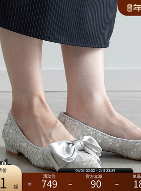 RANDA 25春季新款缎面蝴蝶结休闲尖头女单鞋 PP35274