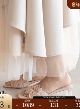 RANDA 24春季新款立体串珠款花型剪裁优雅穆勒凉鞋 PS33111