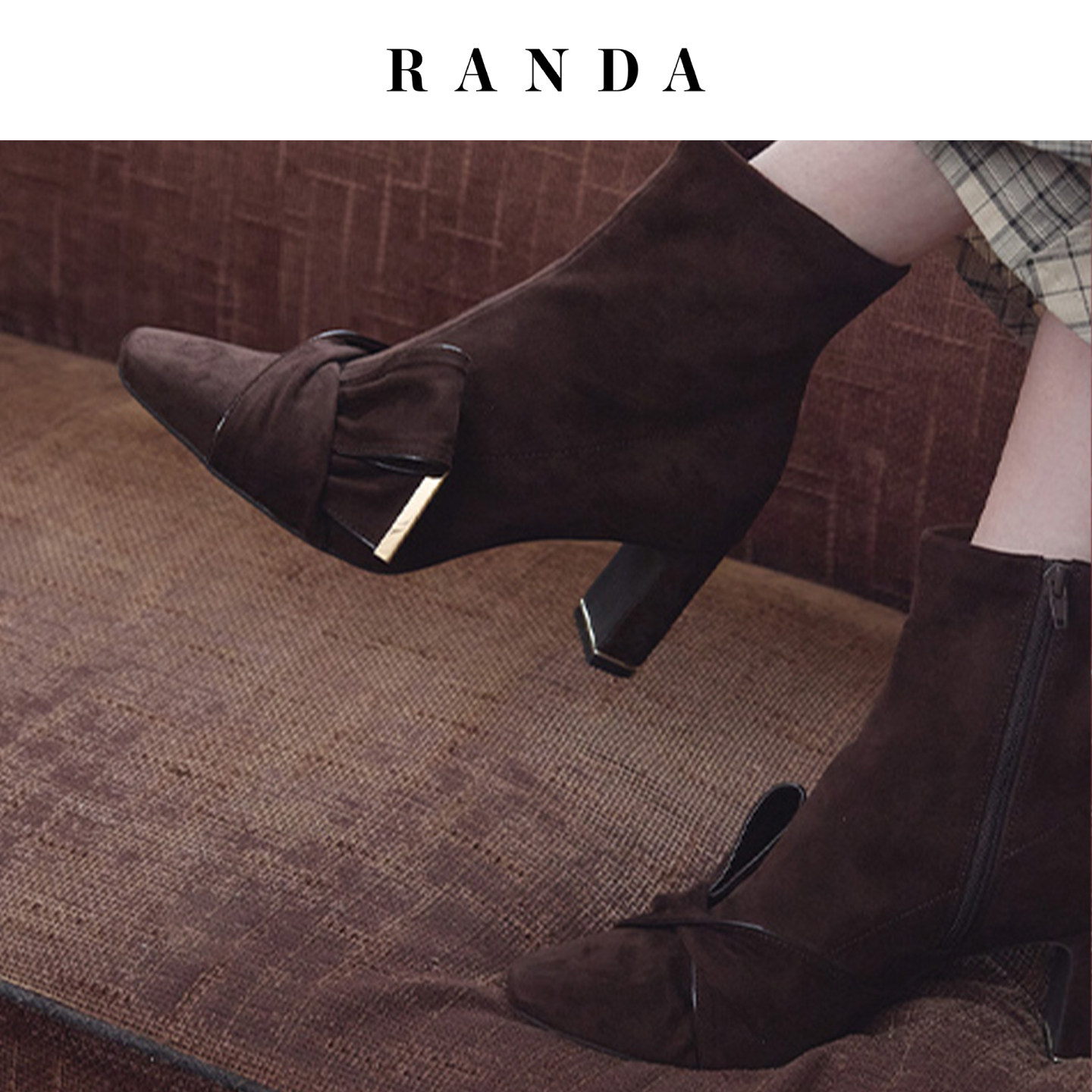 RANDA 26秋季新品蝴蝶结舒适不累脚时尚休闲高跟短靴女 PC38134